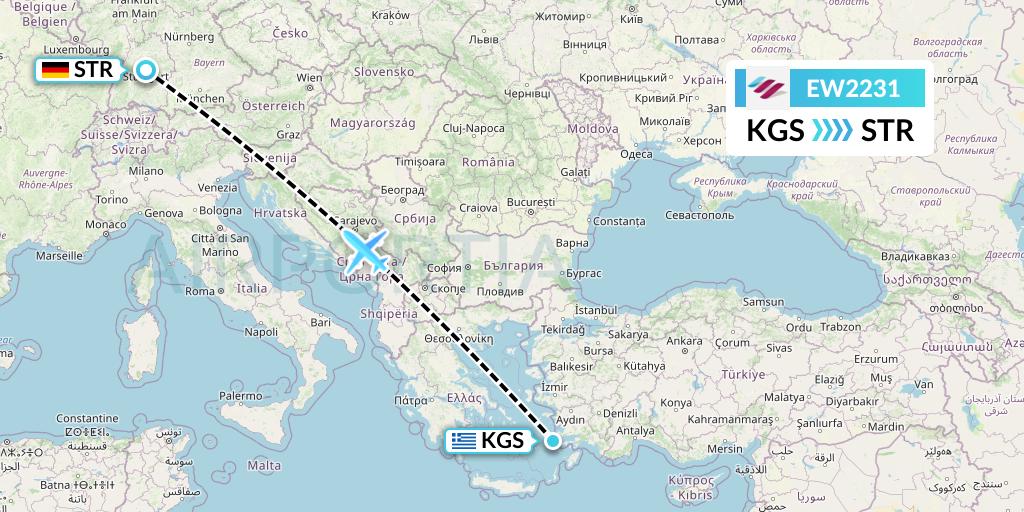 EW2231 Eurowings Flight Map: Kos to Stuttgart