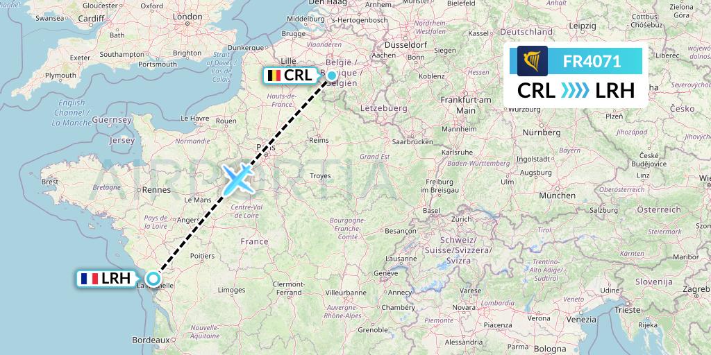 FR4071 Ryanair Flight Map: Brussels to La Rochelle