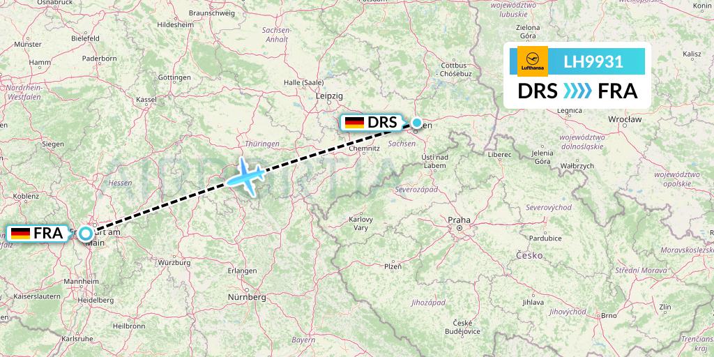 LH9931 Lufthansa Flight Map: Dresden to Frankfurt