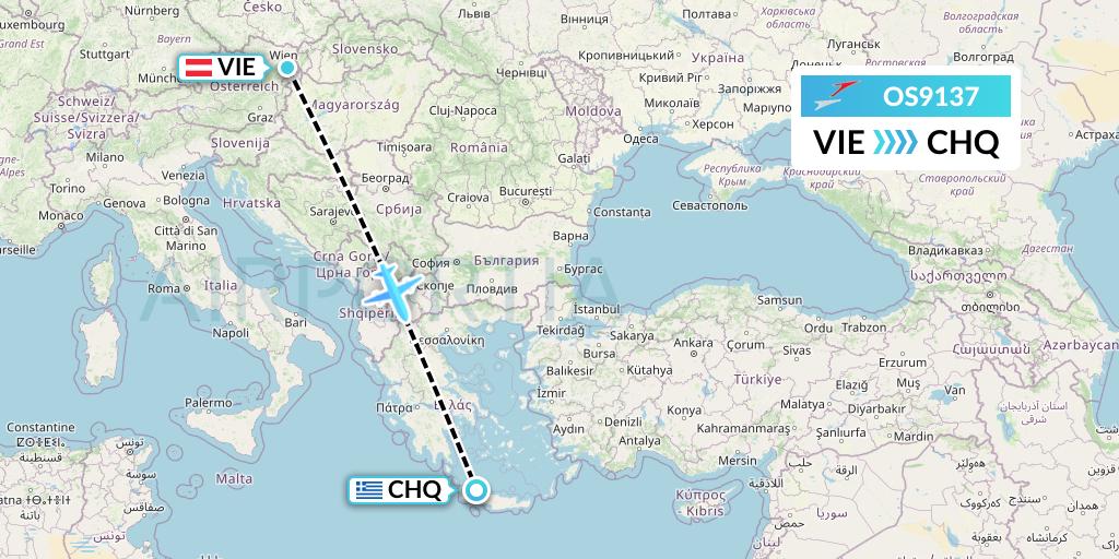 OS9137 Austrian Airlines Flight Map: Vienna to Chania