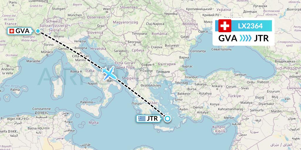 LX2364 Swiss Flight Map: Geneva to Santorini