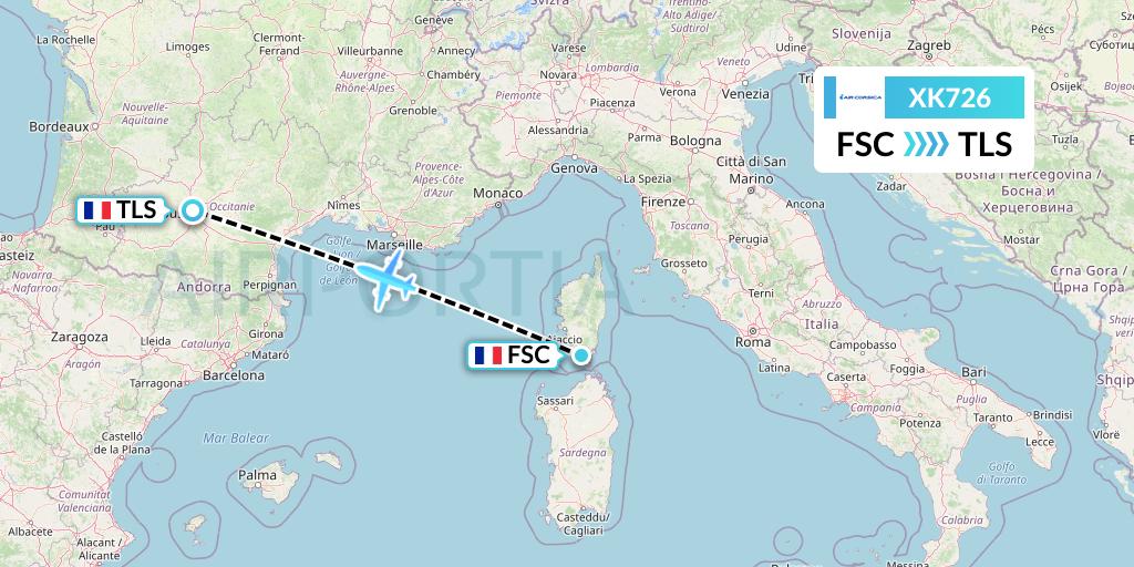 XK726 Air Corsica Flight Map: Figari to Toulouse