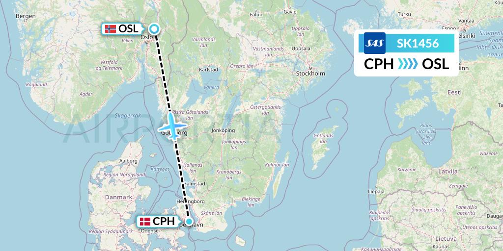 SK1456 SAS Flight Map: Copenhagen to Oslo