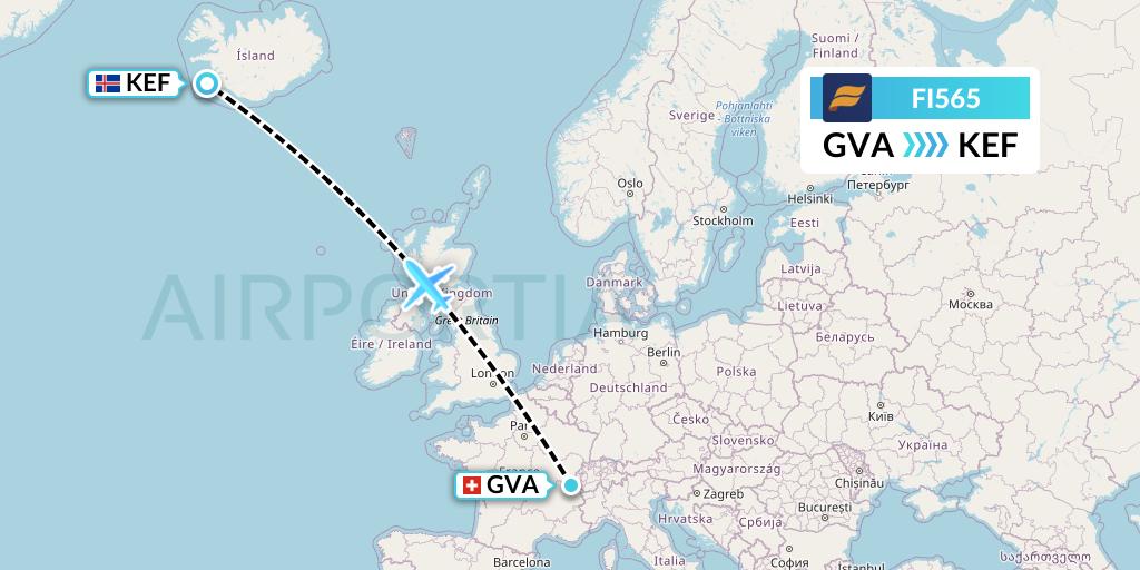 FI565 Icelandair Flight Map: Geneva to Reykjavik