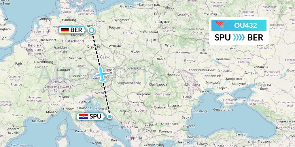 OU432 Croatia Airlines Flight Map: Split to Berlin