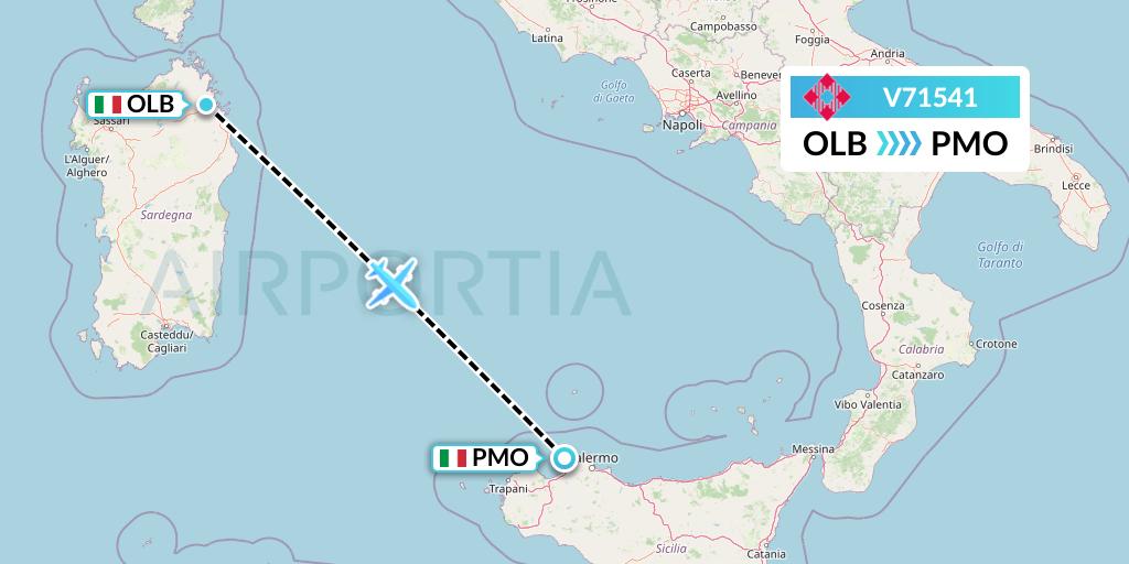 V71541 Volotea Flight Map: Olbia to Palermo