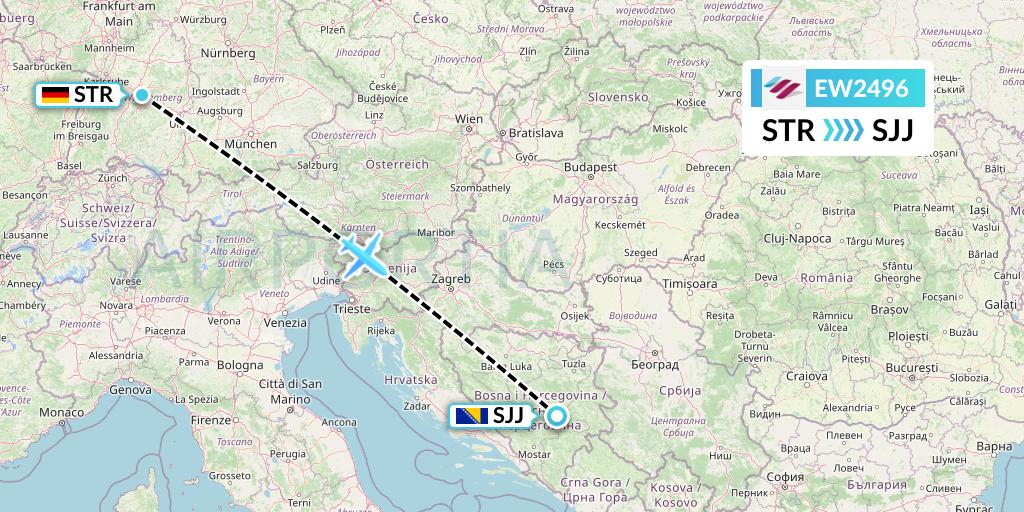EW2496 Eurowings Flight Map: Stuttgart to Sarajevo