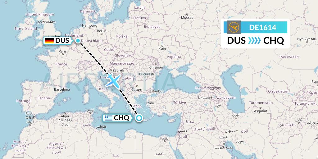 DE1614 Condor Flight Map: Dusseldorf to Chania