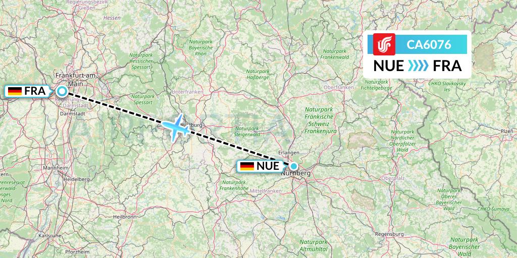 CA6076 Air China Flight Map: Nurnberg to Frankfurt