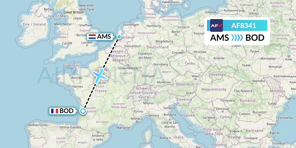 AF8341 Air France Flight Map: Amsterdam to Bordeaux