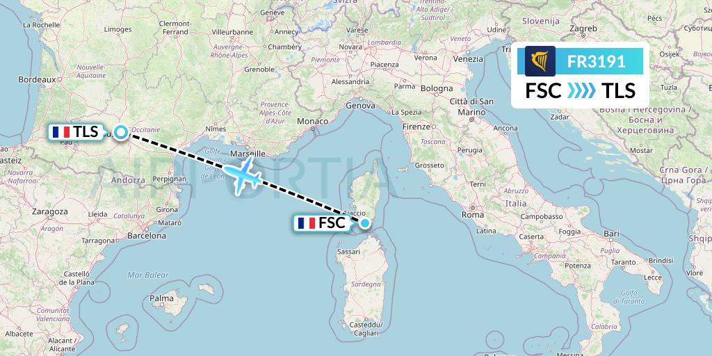 FR3191 Ryanair Flight Map: Figari to Toulouse
