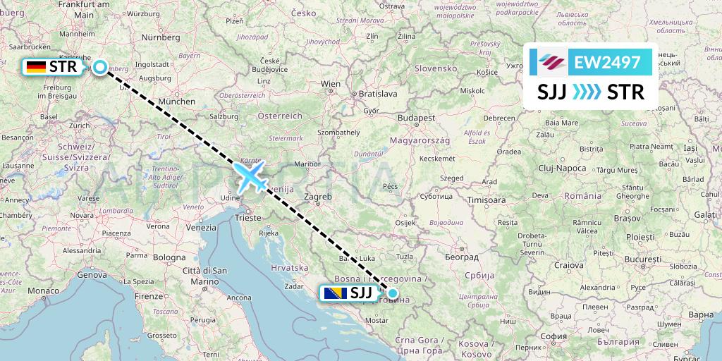 EW2497 Eurowings Flight Map: Sarajevo to Stuttgart