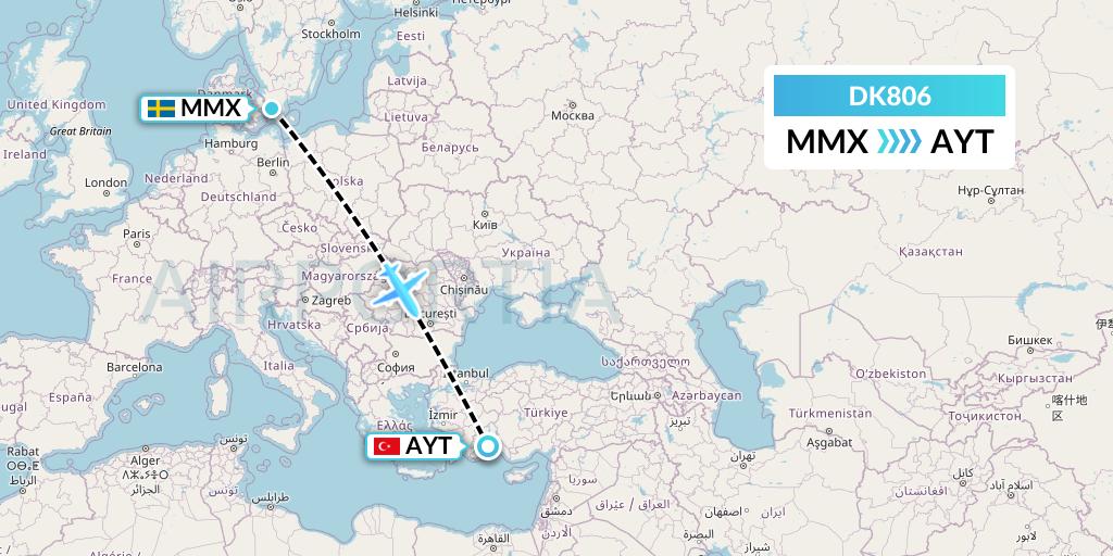 DK806 Thomas Cook Airlines Scandinavia Flight Map: Malmo to Antalya