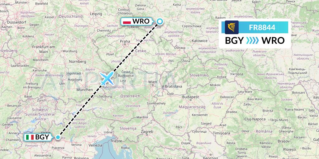 FR8844 Ryanair Flight Map: Milan to Wroclaw