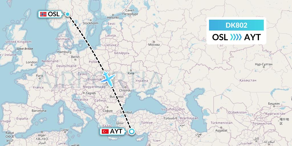 DK802 Thomas Cook Airlines Scandinavia Flight Map: Oslo to Antalya
