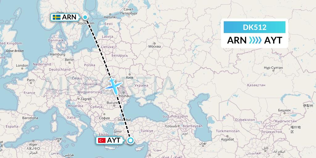 DK512 Thomas Cook Airlines Scandinavia Flight Map: Stockholm to Antalya