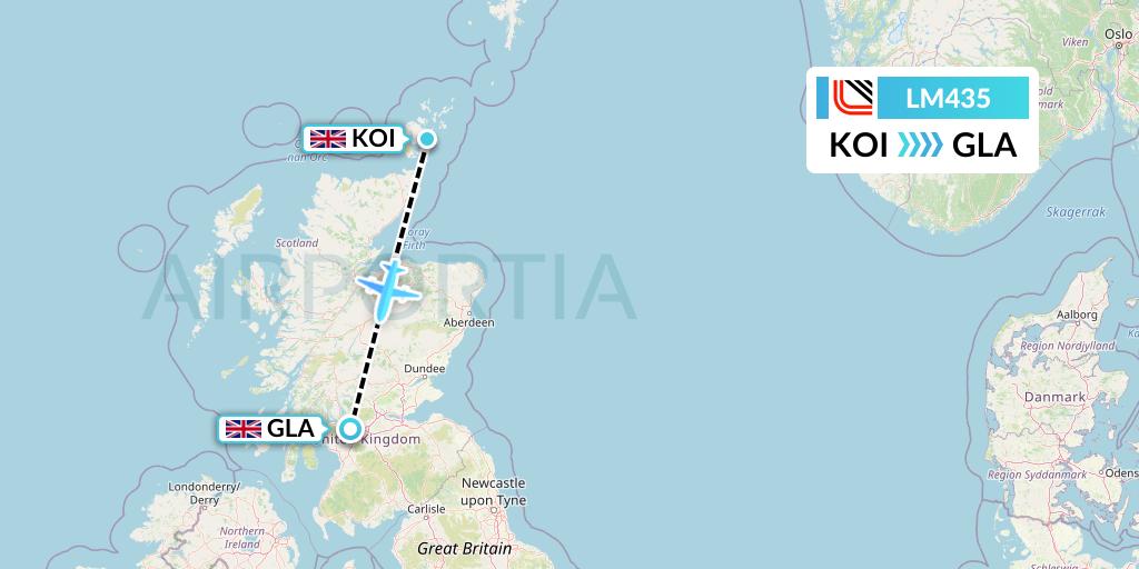 LM435 Loganair Flight Map: Kirkwall to Glasgow