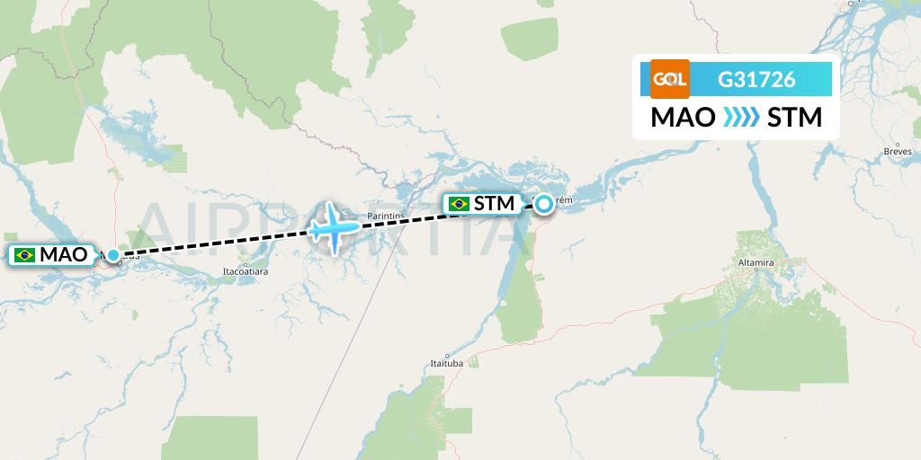 G31726 GOL Transportes Aeros Flight Map: Manaus to Santarem