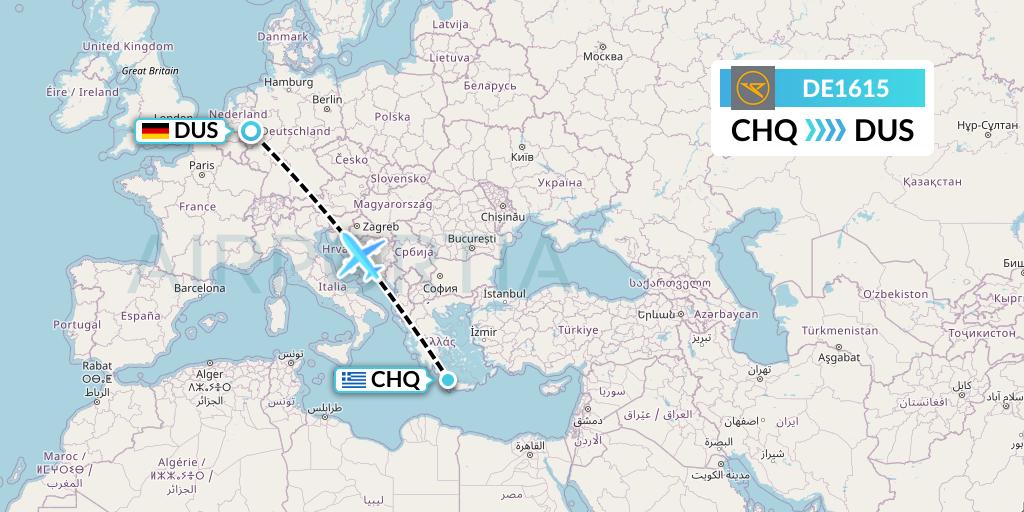 DE1615 Condor Flight Map: Chania to Dusseldorf