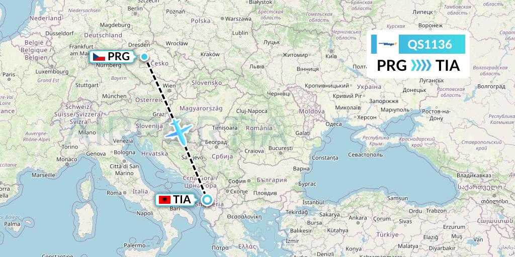 QS1136 Smartwings Flight Map: Prague to Tirana