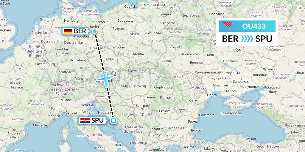 OU433 Croatia Airlines Flight Map: Berlin to Split