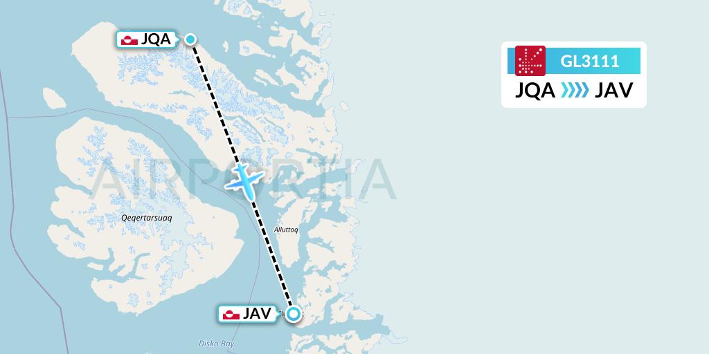 GL3111 Air Greenland Flight Map: Uummannaq to Ilulissat