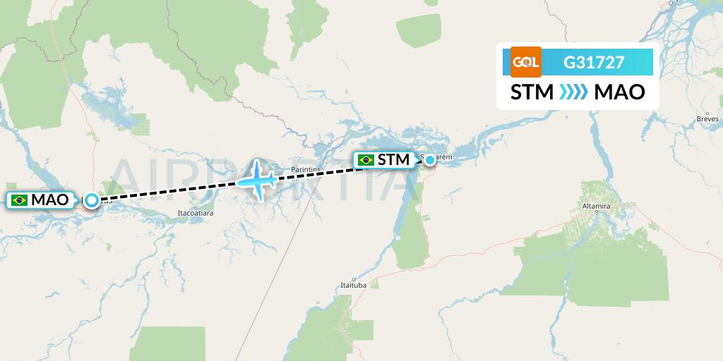 G31727 GOL Transportes Aeros Flight Map: Santarem to Manaus