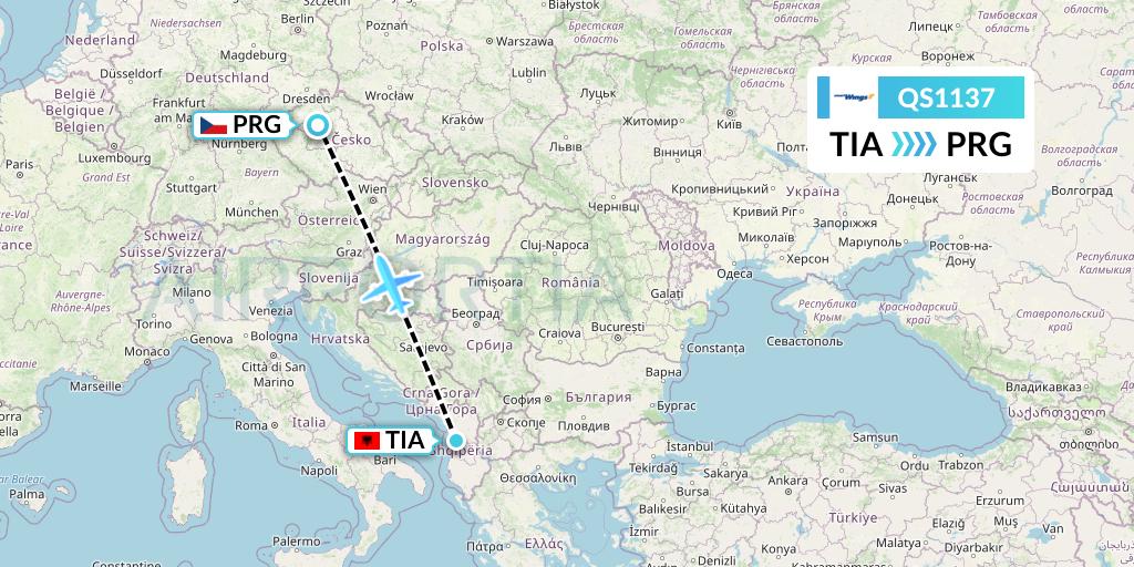 QS1137 Smartwings Flight Map: Tirana to Prague