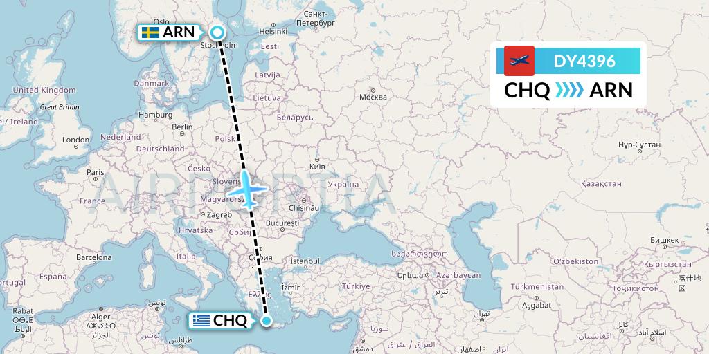 DY4396 Norwegian Flight Map: Chania to Stockholm