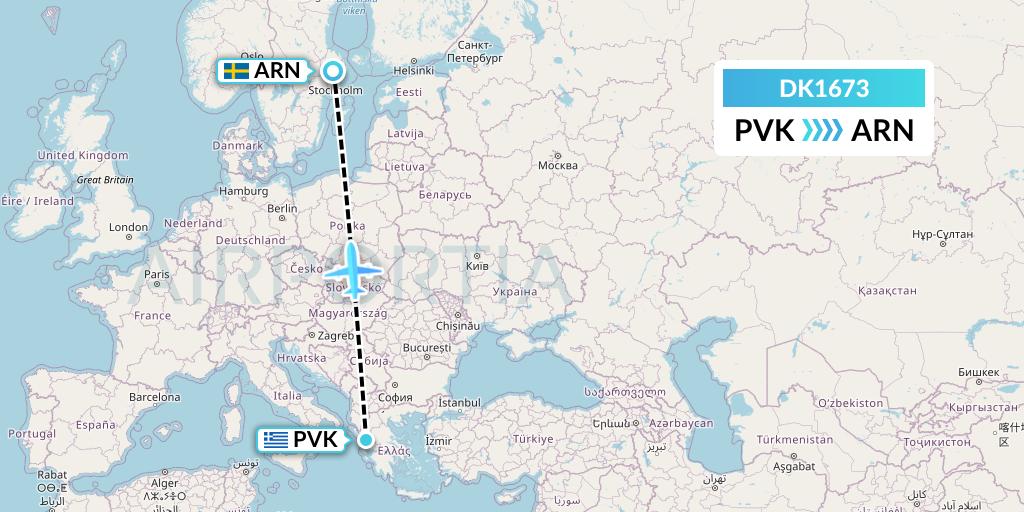 DK1673 Thomas Cook Airlines Scandinavia Flight Map: Preveza to Stockholm