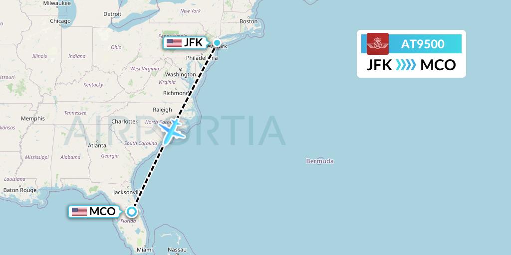 AT9500 Royal Air Maroc Flight Map: New York to Orlando