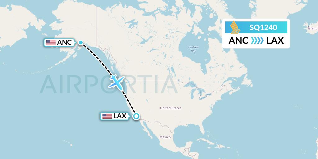 SQ1240 Singapore Airlines Flight Map: Anchorage to Los Angeles
