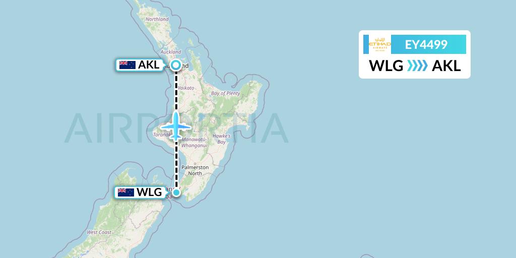 EY4499 Etihad Airways Flight Map: Wellington to Auckland