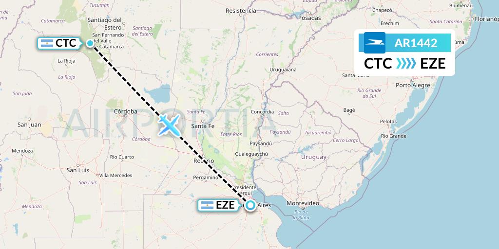 AR1442 Aerolineas Argentinas Flight Map: Catamarca to Buenos Aires
