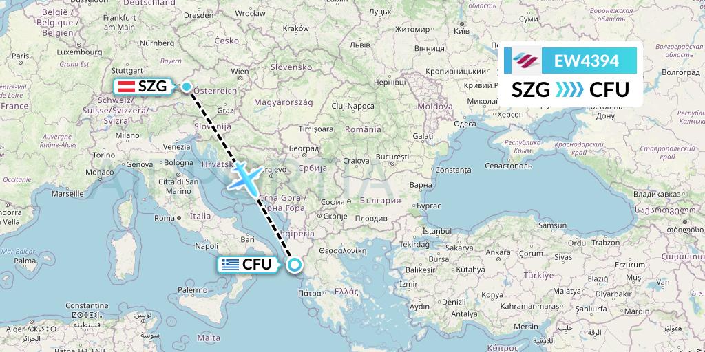 EW4394 Eurowings Flight Map: Salzburg to Corfu