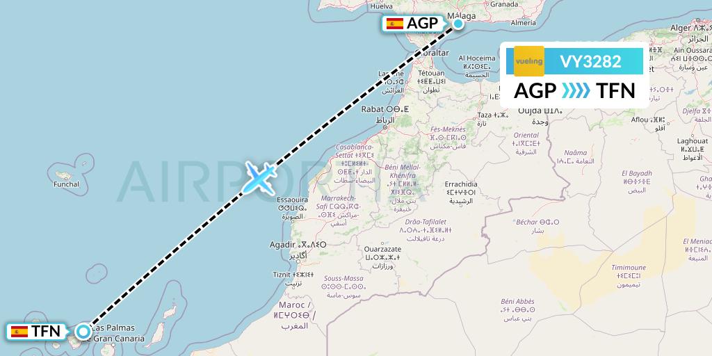 VY3282 Vueling Flight Map: Malaga to Tenerife
