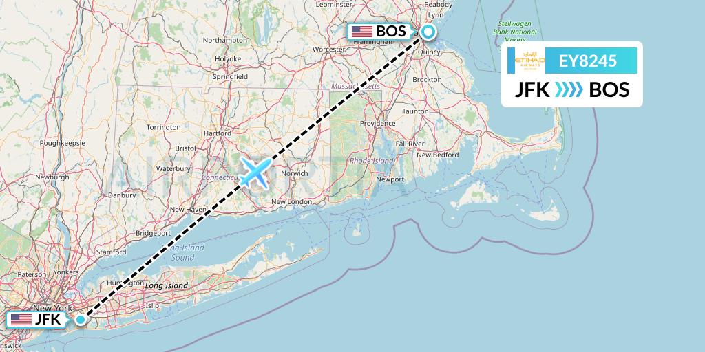 EY8245 Etihad Airways Flight Map: New York to Boston