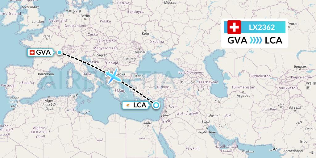 LX2362 Swiss Flight Map: Geneva to Larnaca