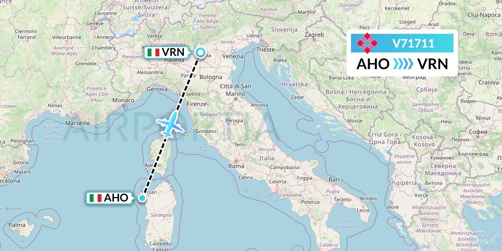 V71711 Volotea Flight Map: Alghero to Verona