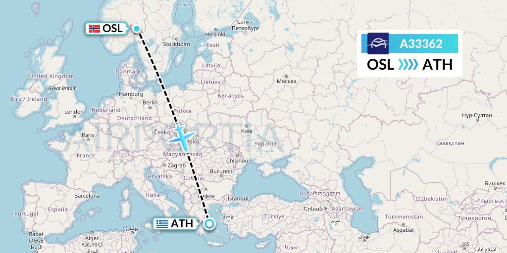 A33362 Aegean Airlines Flight Map: Oslo to Athens