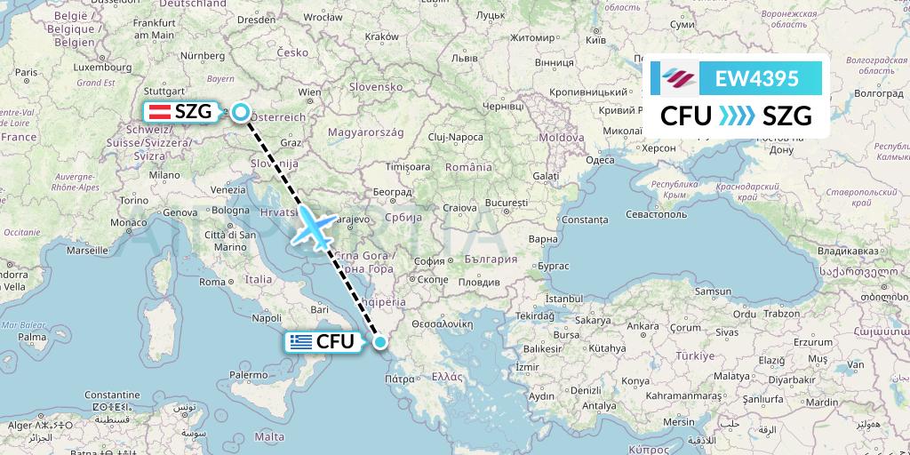 EW4395 Eurowings Flight Map: Corfu to Salzburg