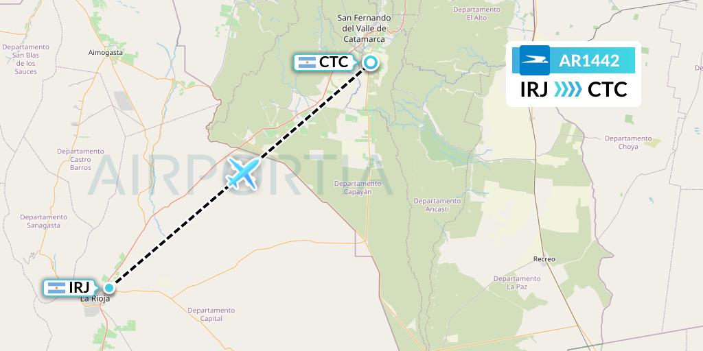 AR1442 Aerolineas Argentinas Flight Map: La Rioja to Catamarca