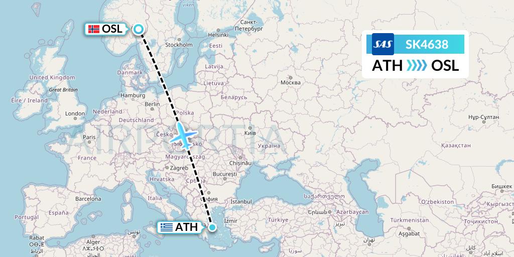 SK4638 SAS Flight Map: Athens to Oslo