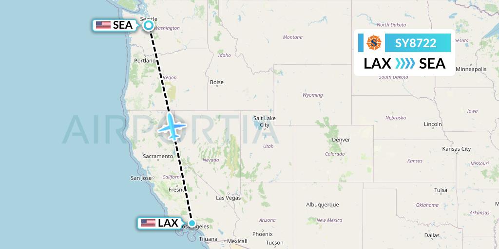 SY8722 Sun Country Airlines Flight Map: Los Angeles to Seattle