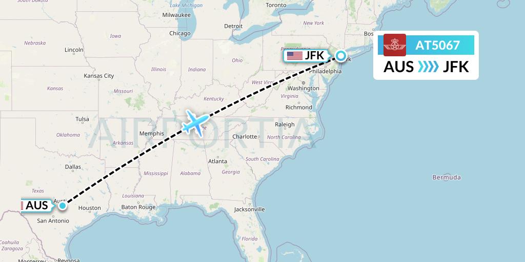 AT5067 Royal Air Maroc Flight Map: Austin to New York