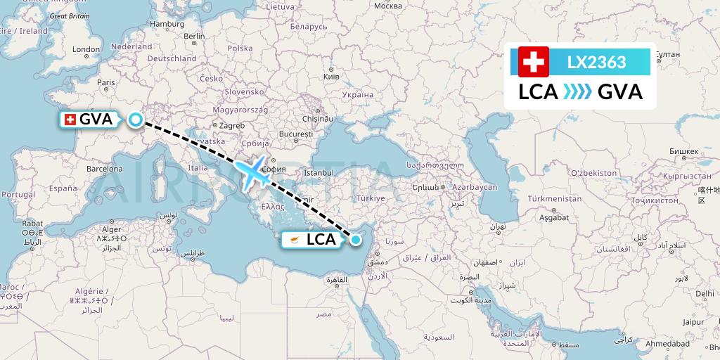 LX2363 Swiss Flight Map: Larnaca to Geneva