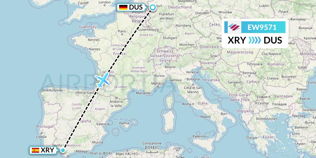 EW9571 Eurowings Flight Map: Jerez to Dusseldorf