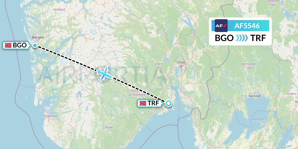 AF5546 Air France Flight Map: Bergen to Oslo