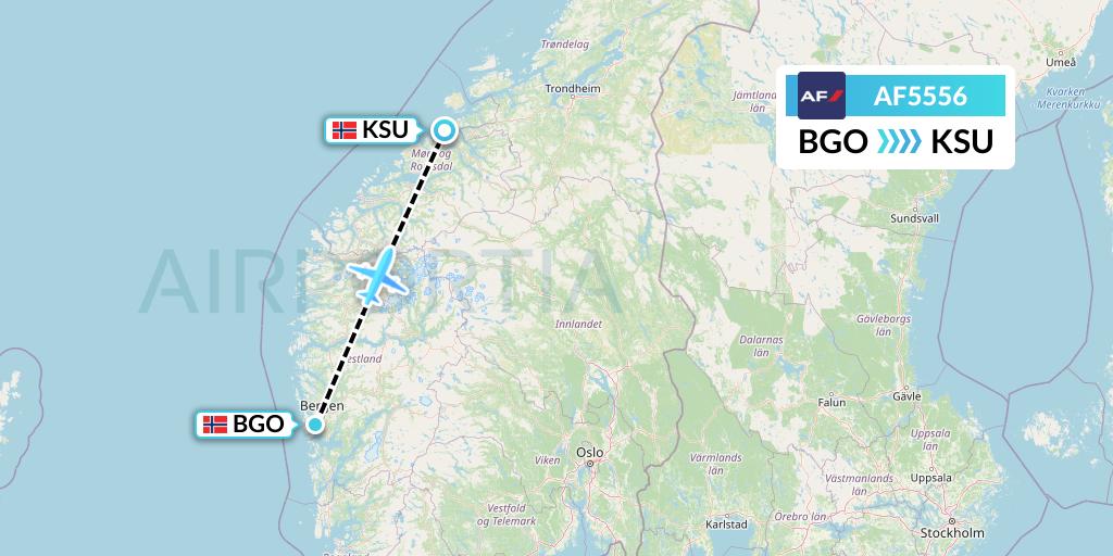 AF5556 Air France Flight Map: Bergen to Kristiansund