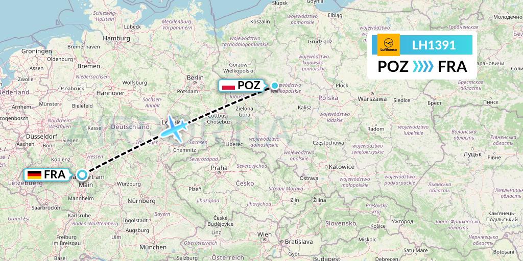LH1391 Lufthansa Flight Map: Poznan to Frankfurt